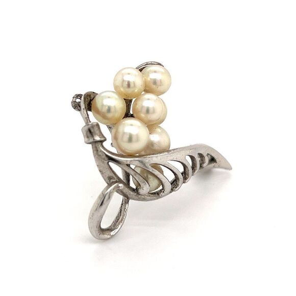 Mikimoto Estate Akoya Pearl Brooch Sterling Silver 6.50 mm M261 - Picture 4 of 11